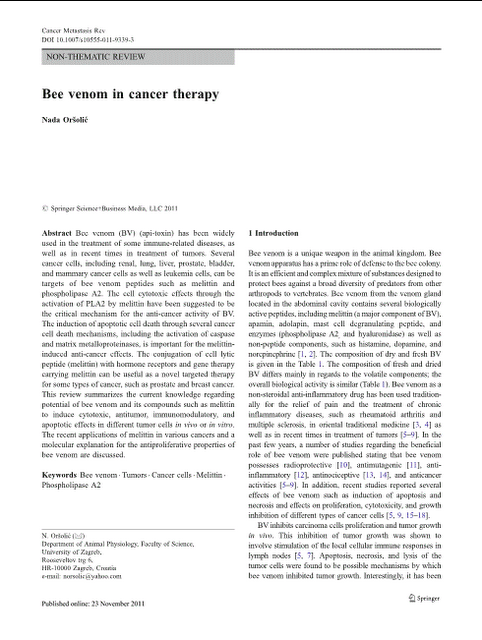 Review Looks at Use of Bee Venom in Cancer Therapy